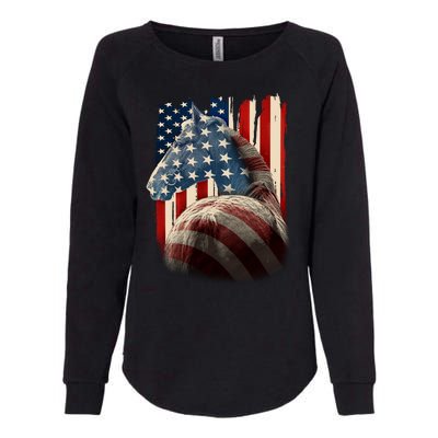 Vintage USA American Flag Horse Womens California Wash Sweatshirt