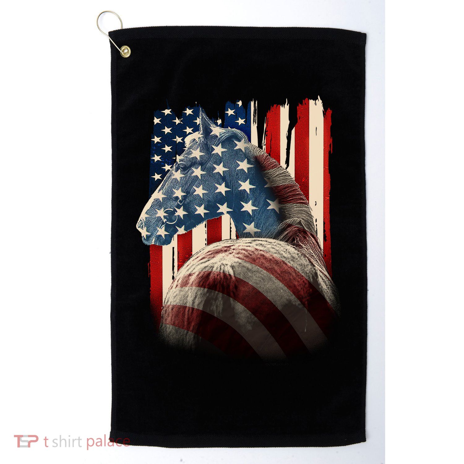 Vintage USA American Flag Horse Golf Towel