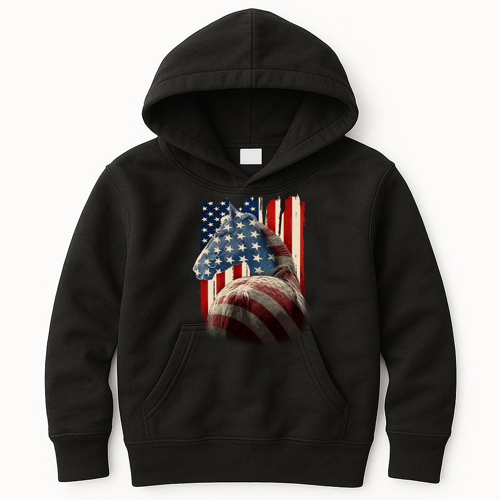 Vintage USA American Flag Horse Kids Hoodie