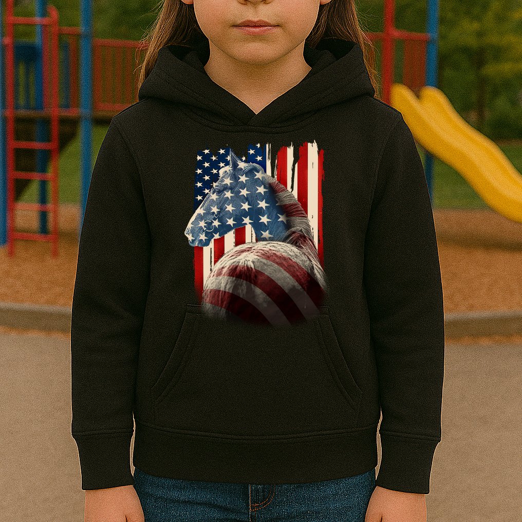 Vintage USA American Flag Horse Kids Hoodie