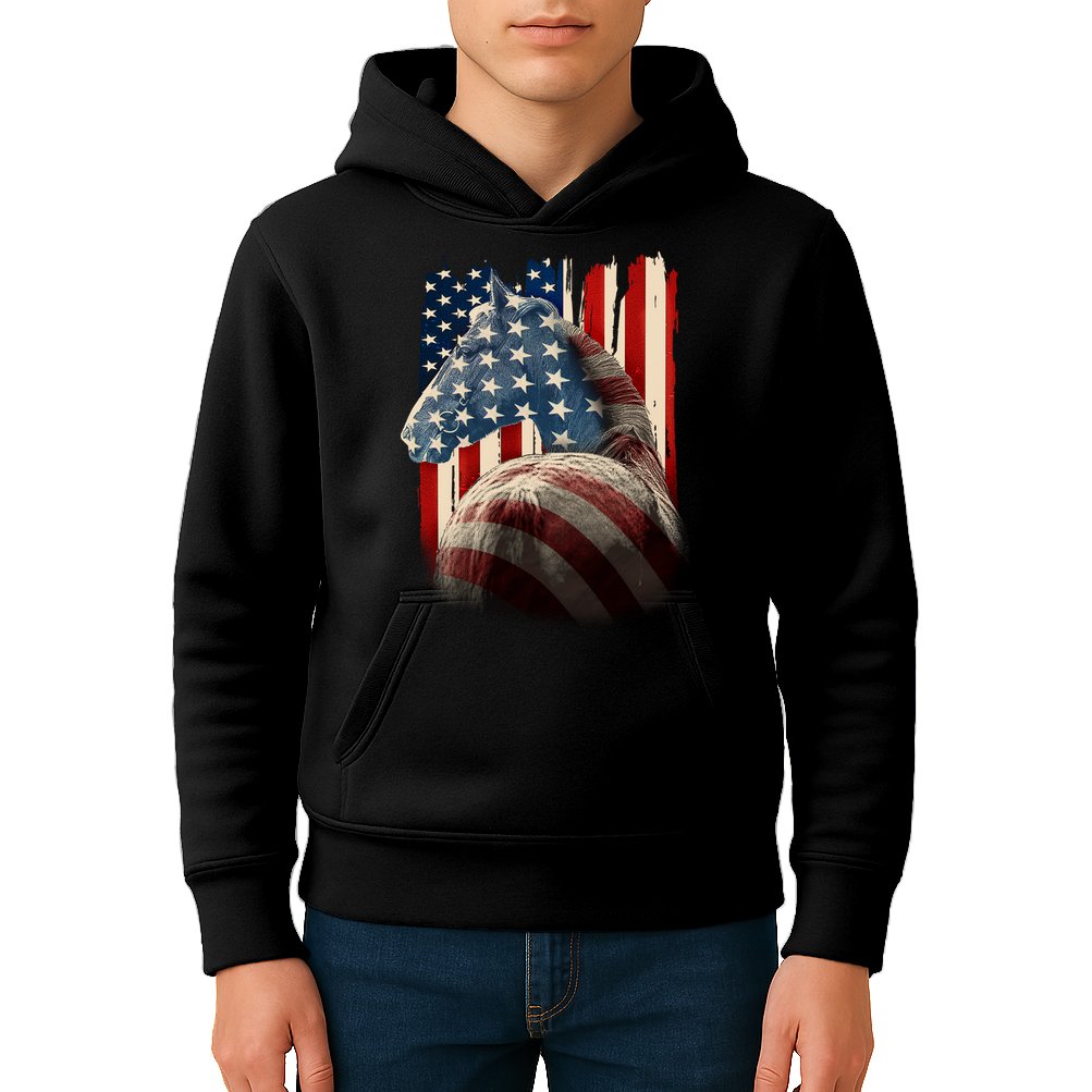 Vintage USA American Flag Horse Kids Hoodie