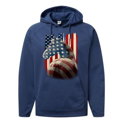 Vintage USA American Flag Horse Performance Fleece Hoodie