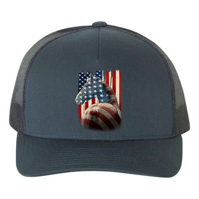 Vintage USA American Flag Horse Yupoong Adult 5-Panel Trucker Hat