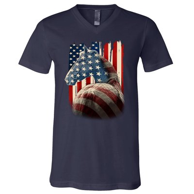 Vintage USA American Flag Horse V-Neck T-Shirt