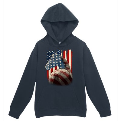 Vintage USA American Flag Horse Urban Pullover Hoodie