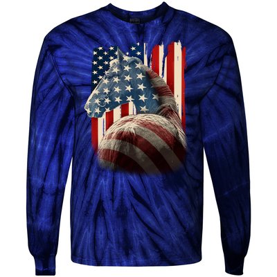 Vintage USA American Flag Horse Tie-Dye Long Sleeve Shirt