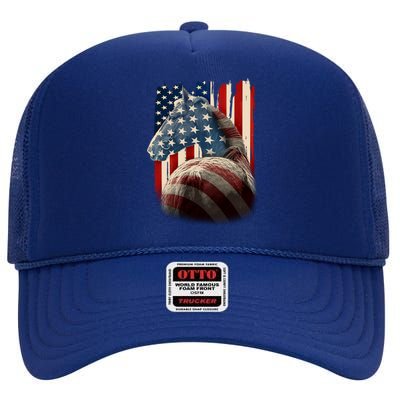 Vintage USA American Flag Horse High Crown Mesh Back Trucker Hat