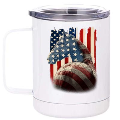 Vintage USA American Flag Horse 12 oz Stainless Steel Tumbler Cup