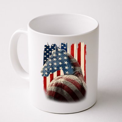 Vintage USA American Flag Horse Coffee Mug