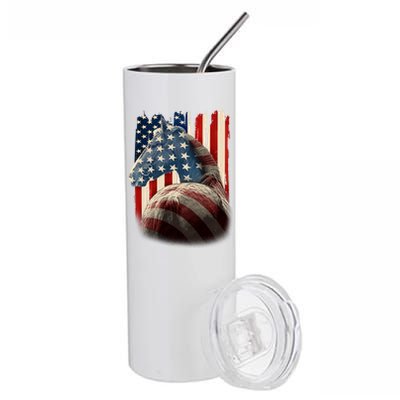 Vintage USA American Flag Horse Stainless Steel Tumbler