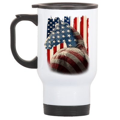 Vintage USA American Flag Horse Stainless Steel Travel Mug