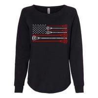 Vintage Usa American Flag Lacrosse Player Lover Womens California Wash Sweatshirt