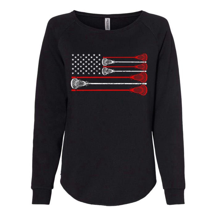 Vintage Usa American Flag Lacrosse Player Lover Womens California Wash Sweatshirt