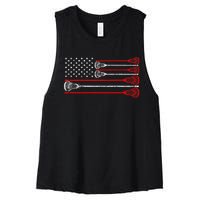 Vintage Usa American Flag Lacrosse Player Lover Women's Racerback Cropped Tank