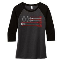 Vintage Usa American Flag Lacrosse Player Lover Women's Tri-Blend 3/4-Sleeve Raglan Shirt