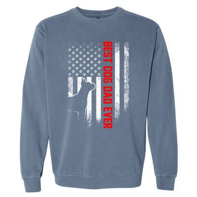 Vintage Usa American Flag Best Boxer Dog Dad Ever Silhouette Gift Garment-Dyed Sweatshirt