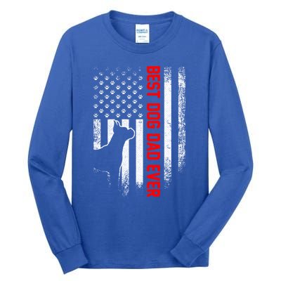 Vintage Usa American Flag Best Boxer Dog Dad Ever Silhouette Gift Tall Long Sleeve T-Shirt