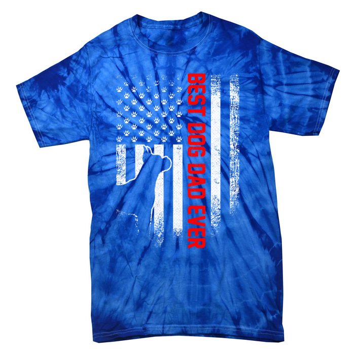 Vintage Usa American Flag Best Boxer Dog Dad Ever Silhouette Gift Tie-Dye T-Shirt