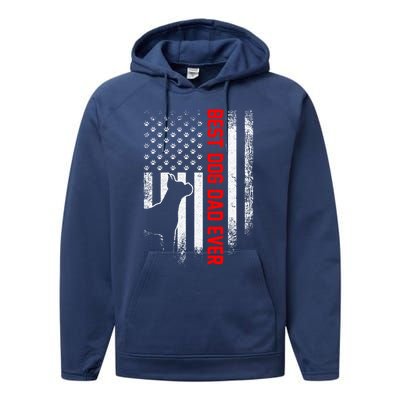 Vintage Usa American Flag Best Boxer Dog Dad Ever Silhouette Gift Performance Fleece Hoodie