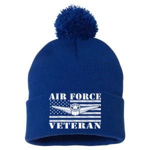 Veteran Us Air Force Meaningful Gift American Flag Veterans Top Gift Pom Pom 12in Knit Beanie