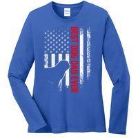 Vintage Usa American Flag Best Pug Dog Dad Ever Silhouette Gift Ladies Long Sleeve Shirt