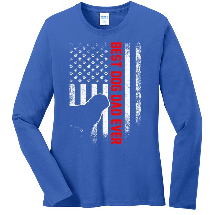 Vintage Usa American Flag Best Pug Dog Dad Ever Silhouette Gift Ladies Long Sleeve Shirt