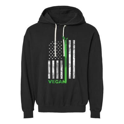 Vegan Usa American Flag Vegetarian Farming Garment-Dyed Fleece Hoodie