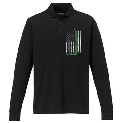 Vegan Usa American Flag Vegetarian Farming Performance Long Sleeve Polo