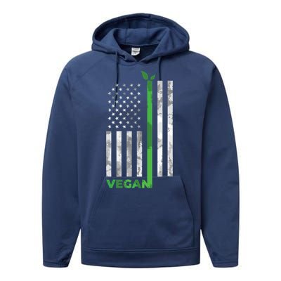 Vegan Usa American Flag Vegetarian Farming Performance Fleece Hoodie