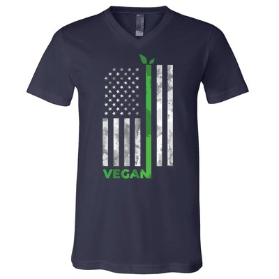 Vegan Usa American Flag Vegetarian Farming V-Neck T-Shirt