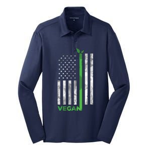 Vegan Usa American Flag Vegetarian Farming Silk Touch Performance Long Sleeve Polo