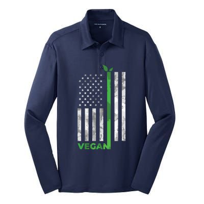 Vegan Usa American Flag Vegetarian Farming Silk Touch Performance Long Sleeve Polo