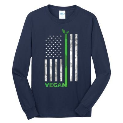 Vegan Usa American Flag Vegetarian Farming Tall Long Sleeve T-Shirt