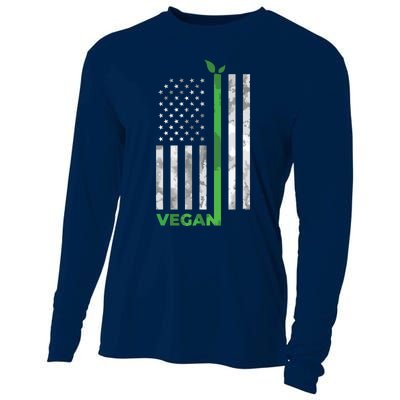 Vegan Usa American Flag Vegetarian Farming Cooling Performance Long Sleeve Crew