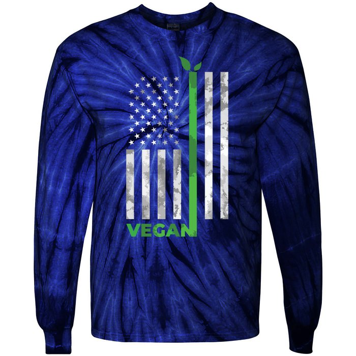 Vegan Usa American Flag Vegetarian Farming Tie-Dye Long Sleeve Shirt