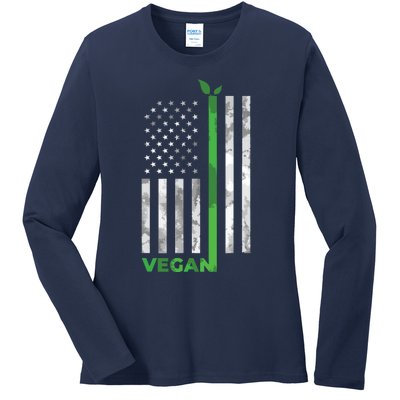 Vegan Usa American Flag Vegetarian Farming Ladies Long Sleeve Shirt