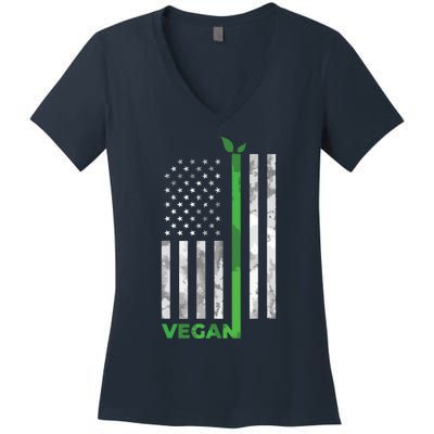 Vegan Usa American Flag Vegetarian Farming Women's V-Neck T-Shirt