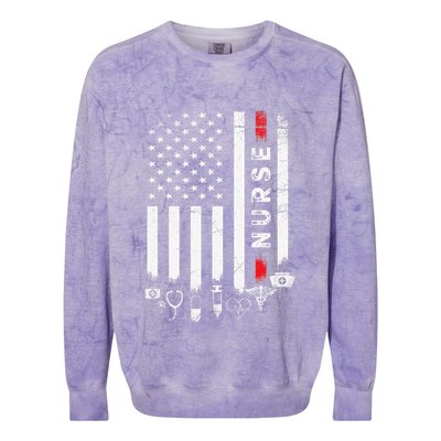 Vintage USA American Flag VA Nurse Patriotic Funny Nurse Day Colorblast Crewneck Sweatshirt