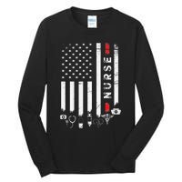 Vintage USA American Flag VA Nurse Patriotic Funny Nurse Day Tall Long Sleeve T-Shirt