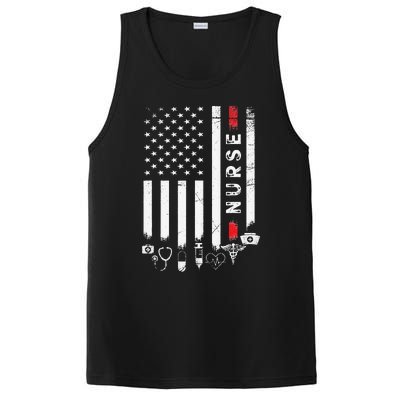 Vintage USA American Flag VA Nurse Patriotic Funny Nurse Day PosiCharge Competitor Tank