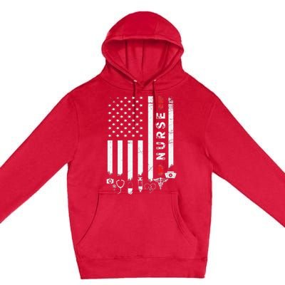 Vintage USA American Flag VA Nurse Patriotic Funny Nurse Day Premium Pullover Hoodie