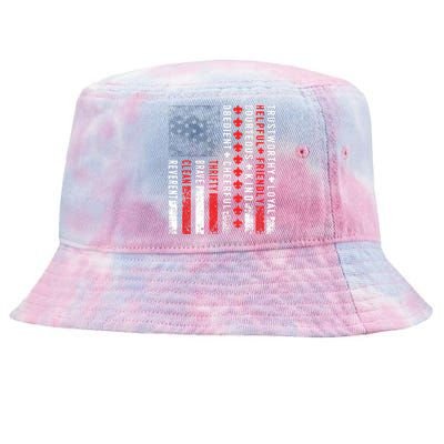 Vintage US America Flag Scouting Law Tie-Dyed Bucket Hat