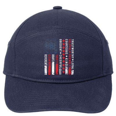 Vintage US America Flag Scouting Law 7-Panel Snapback Hat