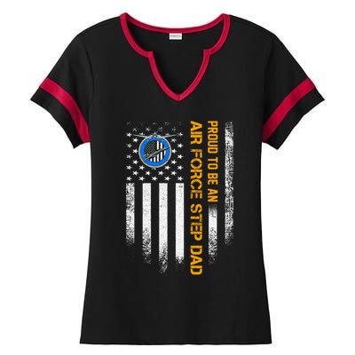 Vintage Usa American Flag Proud To Be An Air Force Step Dad Funny Gift Ladies Halftime Notch Neck Tee