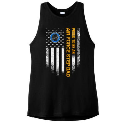 Vintage Usa American Flag Proud To Be An Air Force Step Dad Funny Gift Ladies PosiCharge Tri-Blend Wicking Tank