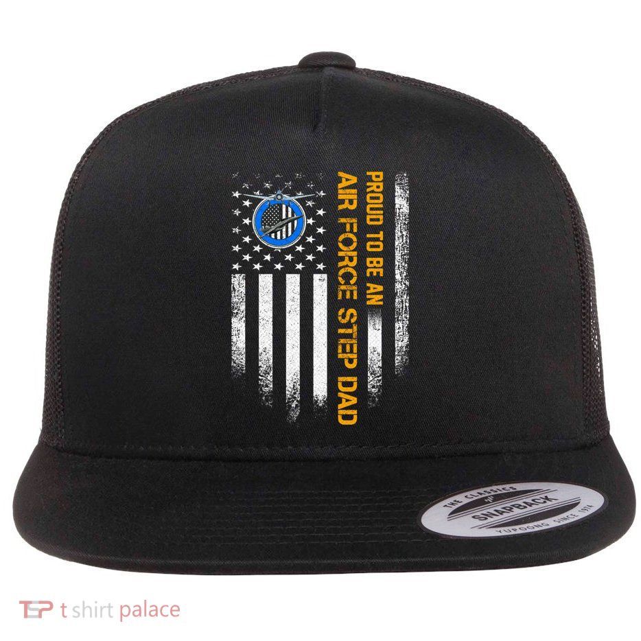Vintage Usa American Flag Proud To Be An Air Force Step Dad Funny Gift Flatbill Hat