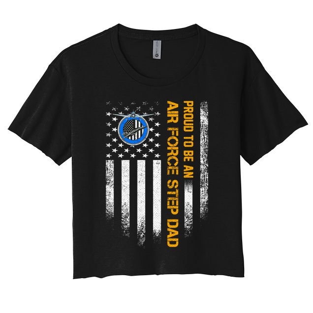 Vintage Usa American Flag Proud To Be An Air Force Step Dad Funny Gift Crop Top
