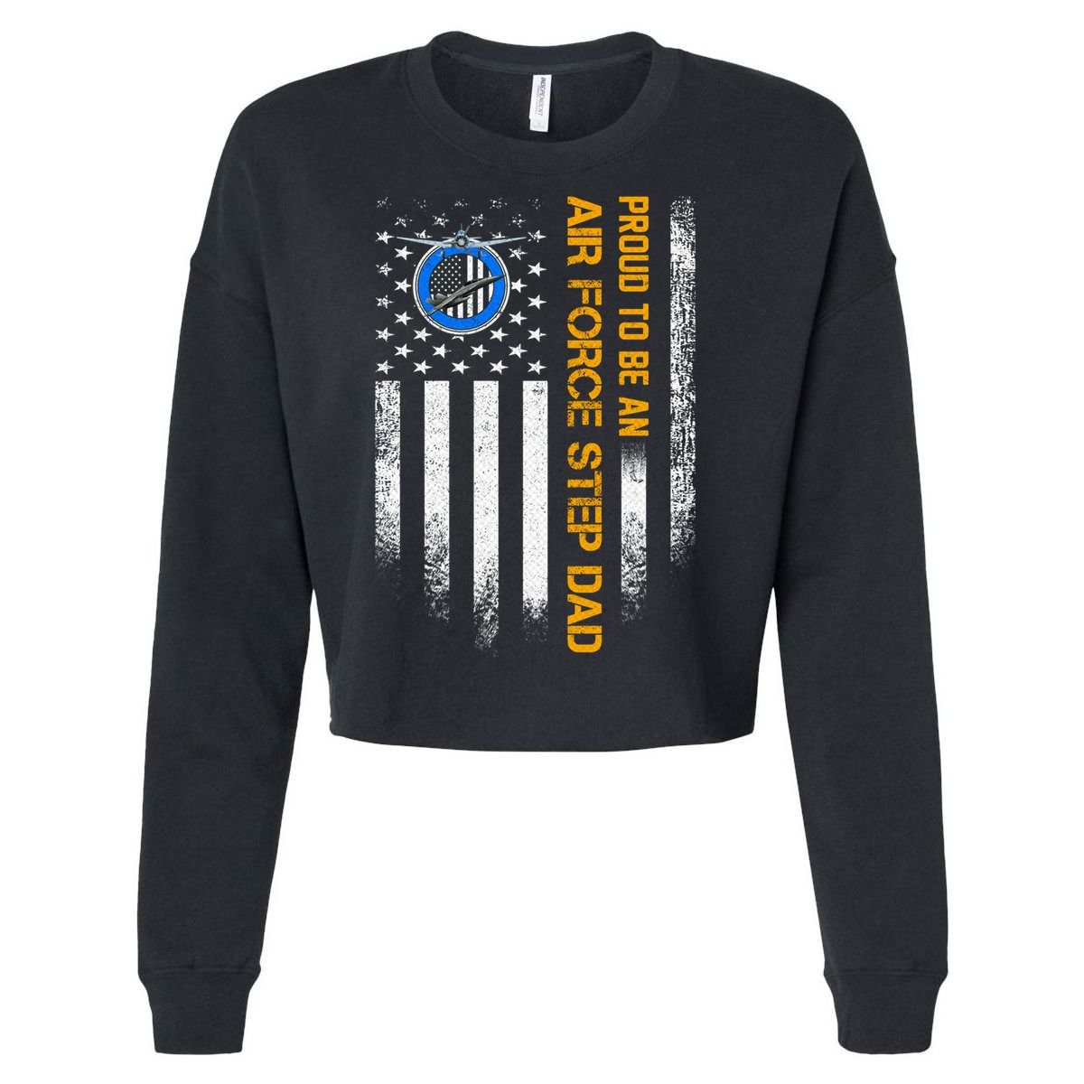 Vintage Usa American Flag Proud To Be An Air Force Step Dad Funny Gift Cropped Pullover Crew