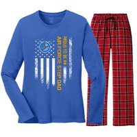 Vintage Usa American Flag Proud To Be An Air Force Step Dad Funny Gift Women's Long Sleeve Flannel Pajama Set 