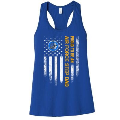 Vintage Usa American Flag Proud To Be An Air Force Step Dad Funny Gift Women's Racerback Tank